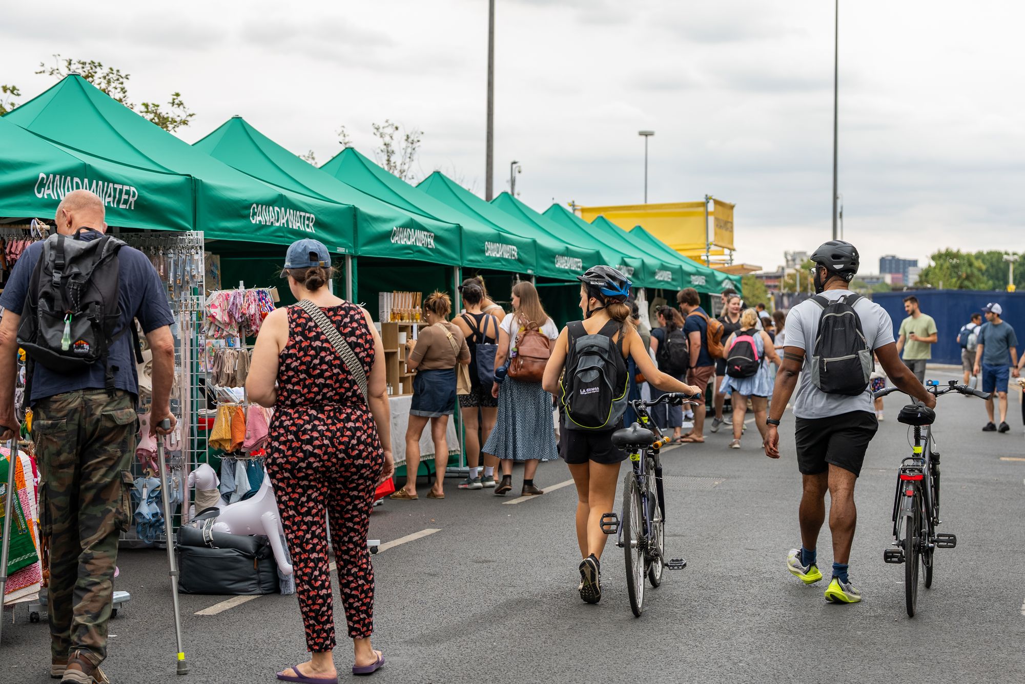 Visitors browsing the Craft & Flea market stalls at Canada Water during Round the Dock.