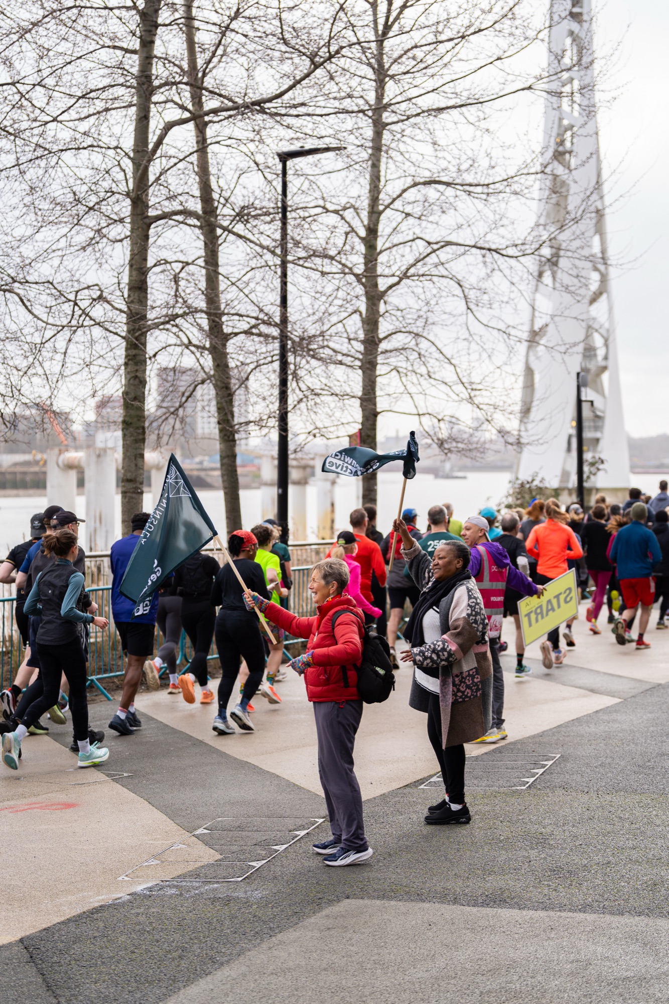 Event photography at the Greenwich Peninsula Parkrun launch 2026 — runners at the start line